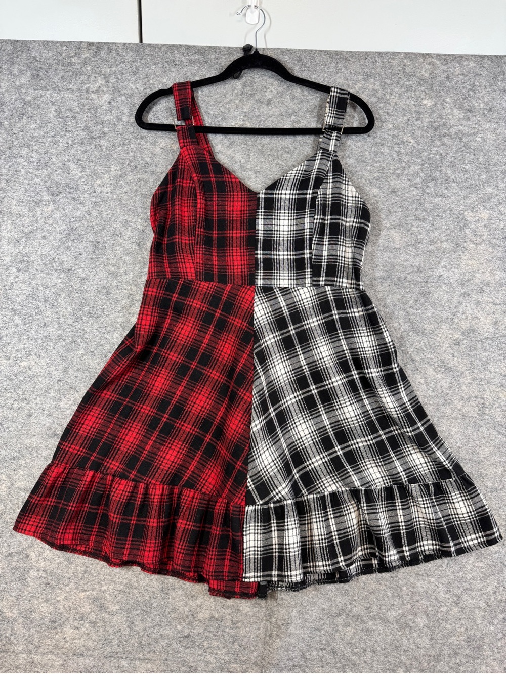 Y2K Goth Grunge Emo Red Black White Plaid Sundress XL Punk Rock Dark Romantic - Picture 6 of 16
